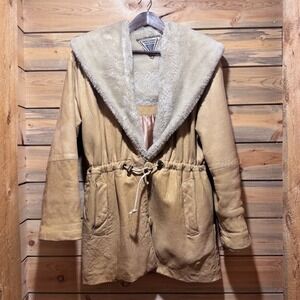 Vintage 1980 J Percy/Marvin Richards Soft Leather Coat XS Tan Drawstring Ranch